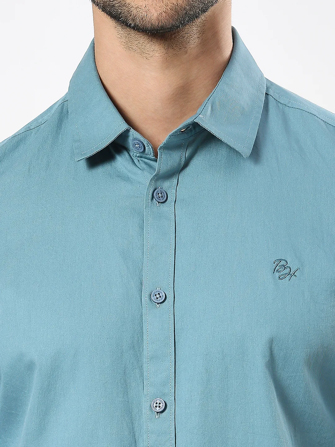 Green Slim Straight Fit Regular Collar Long Sleeves Men's Shirt by Being Human Clothing - Image 5
