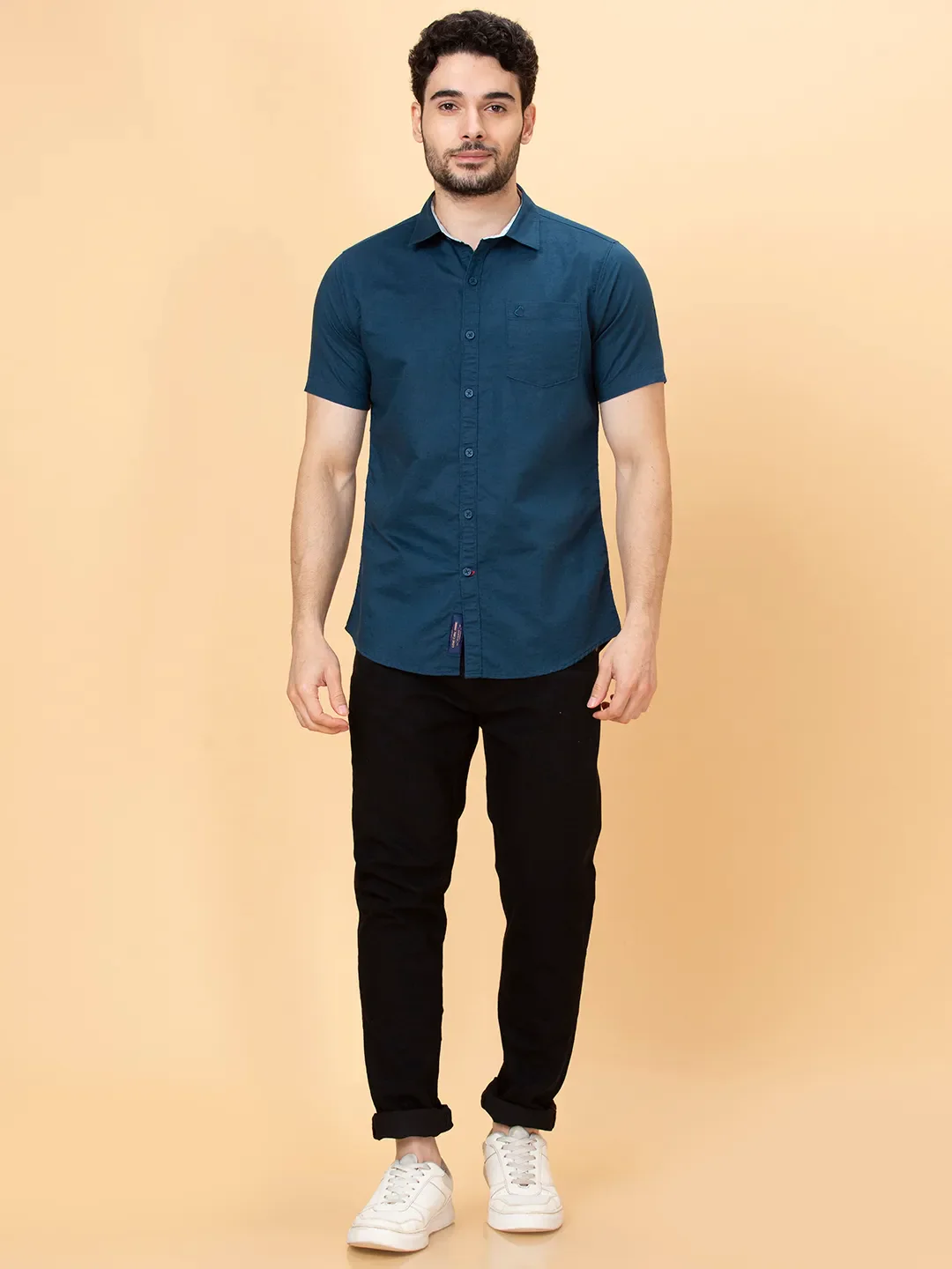 Teal Slim Fit Regular Collar Men's Shirt by Being Human Clothing - Image 2
