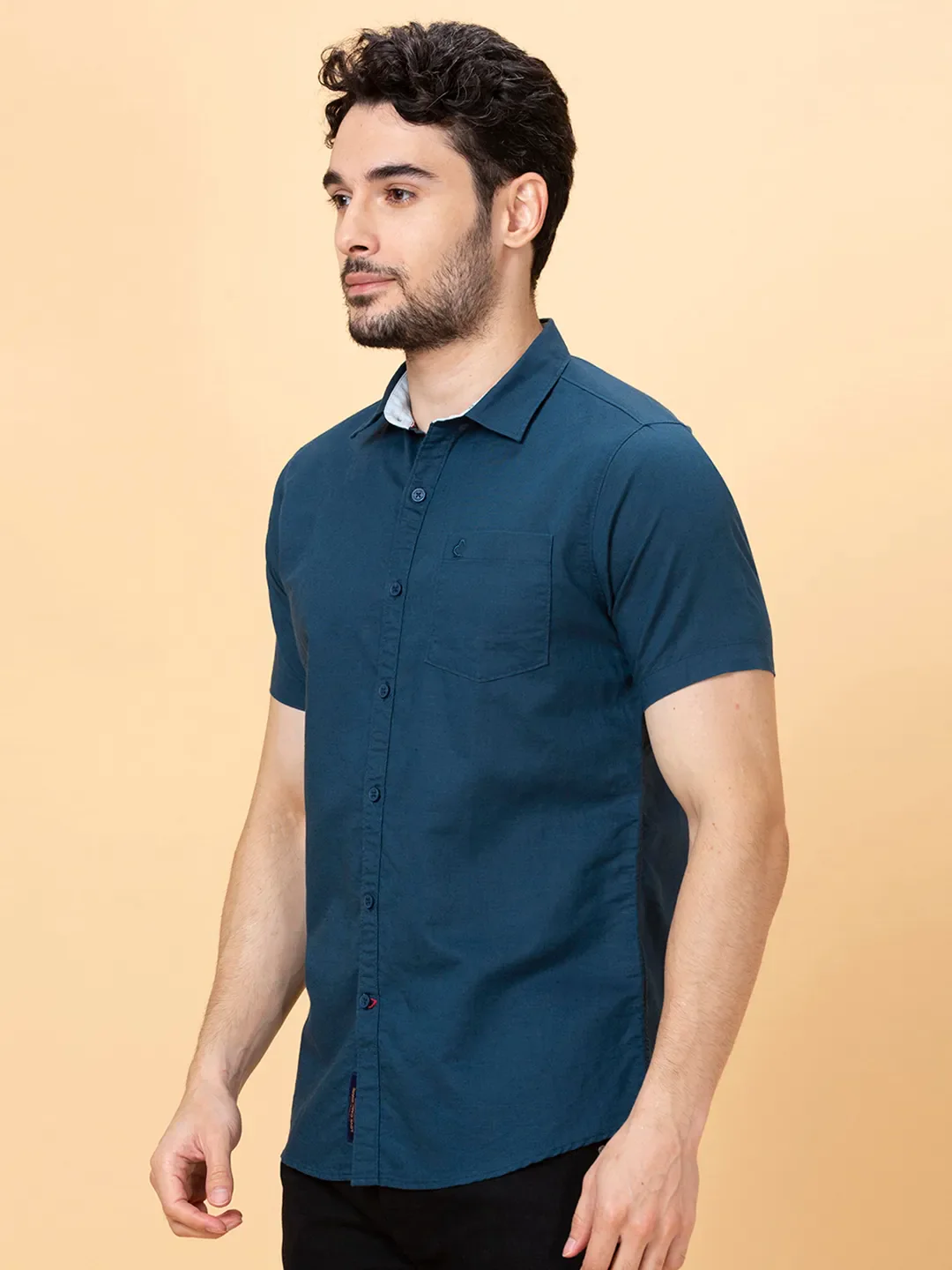Teal Slim Fit Regular Collar Men's Shirt by Being Human Clothing - Image 4