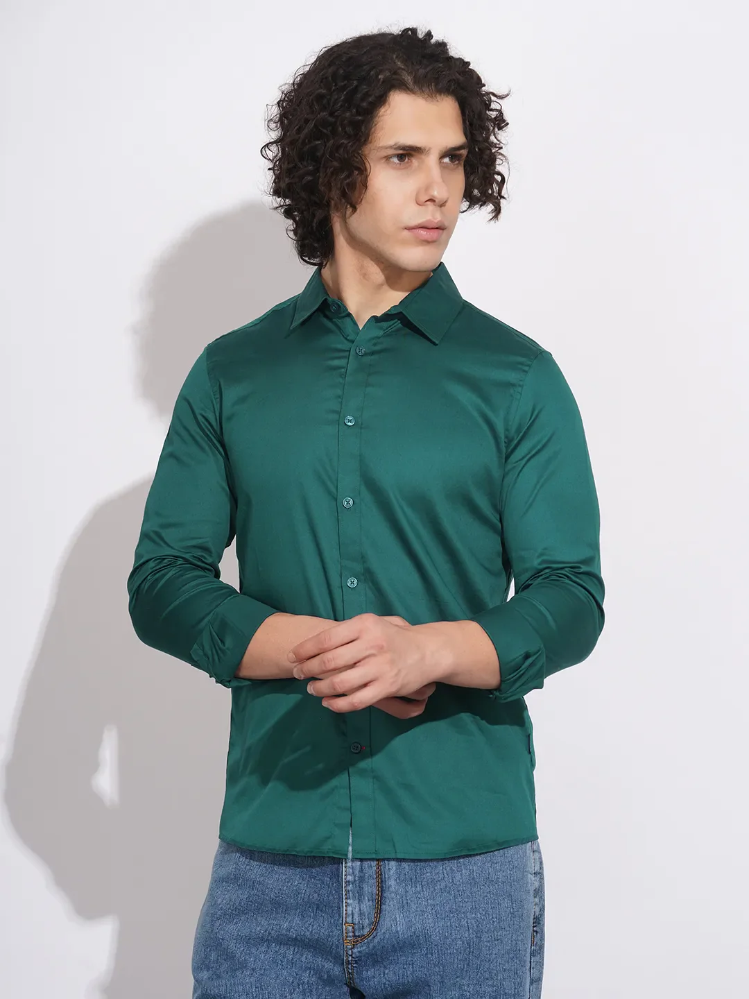 Teal Slim Fit Regular Collar Men's Shirt by Being Human Clothing