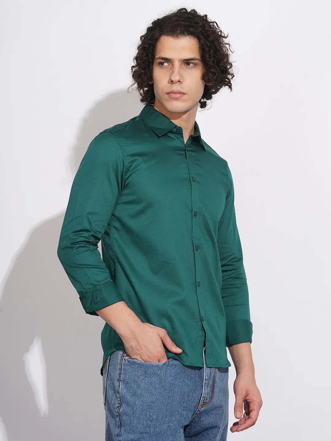 Teal Slim Fit Regular Collar Men's Shirt by Being Human Clothing - Image 2