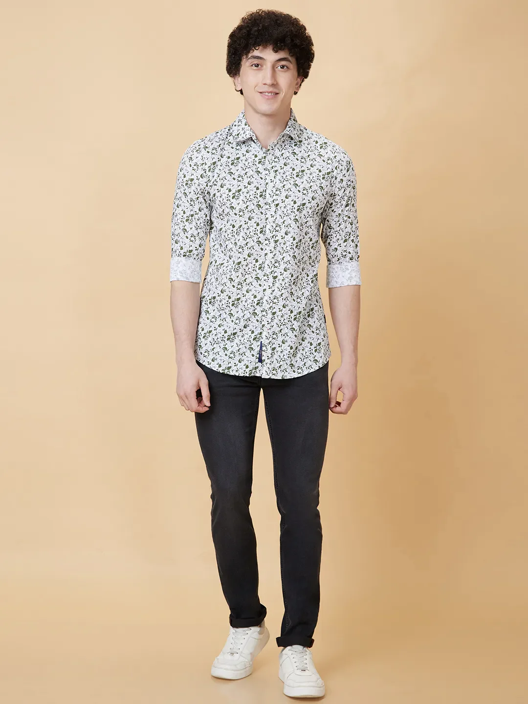 White Slim Straight Fit Regular Collar Long Sleeves Men's Shirt by Being Human Clothing - Image 2
