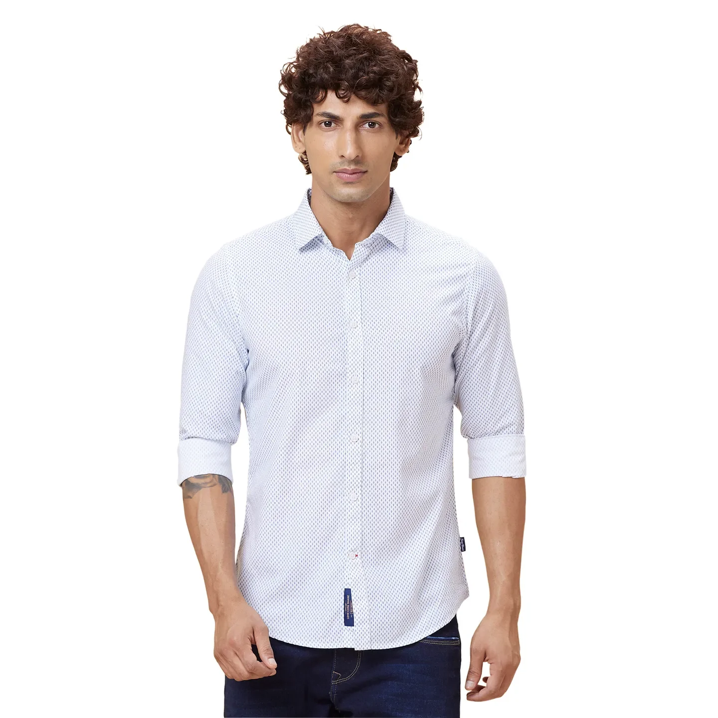 White Slim Straight Fit Regular Collar Long Sleeves Men's Shirt by Being Human Clothing