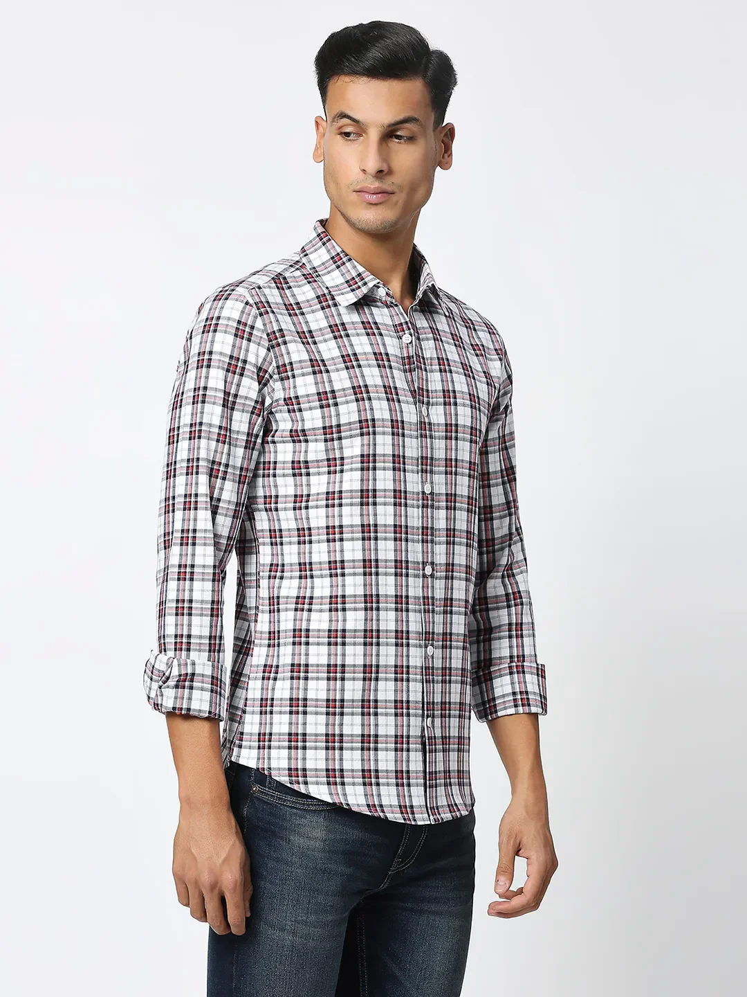 White Slim Fit Regular Collar Men's Shirt by Being Human Clothing - Image 3
