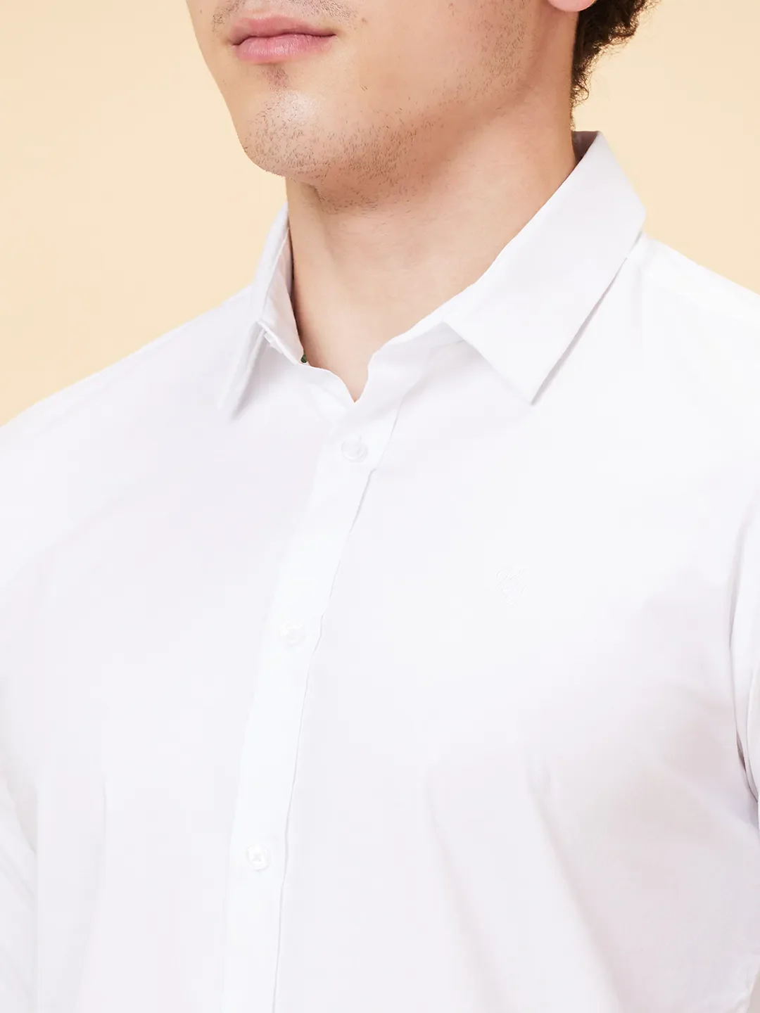 White Slim Straight Fit Regular Collar Long Sleeves Men's Shirt by Being Human Clothing - Image 5