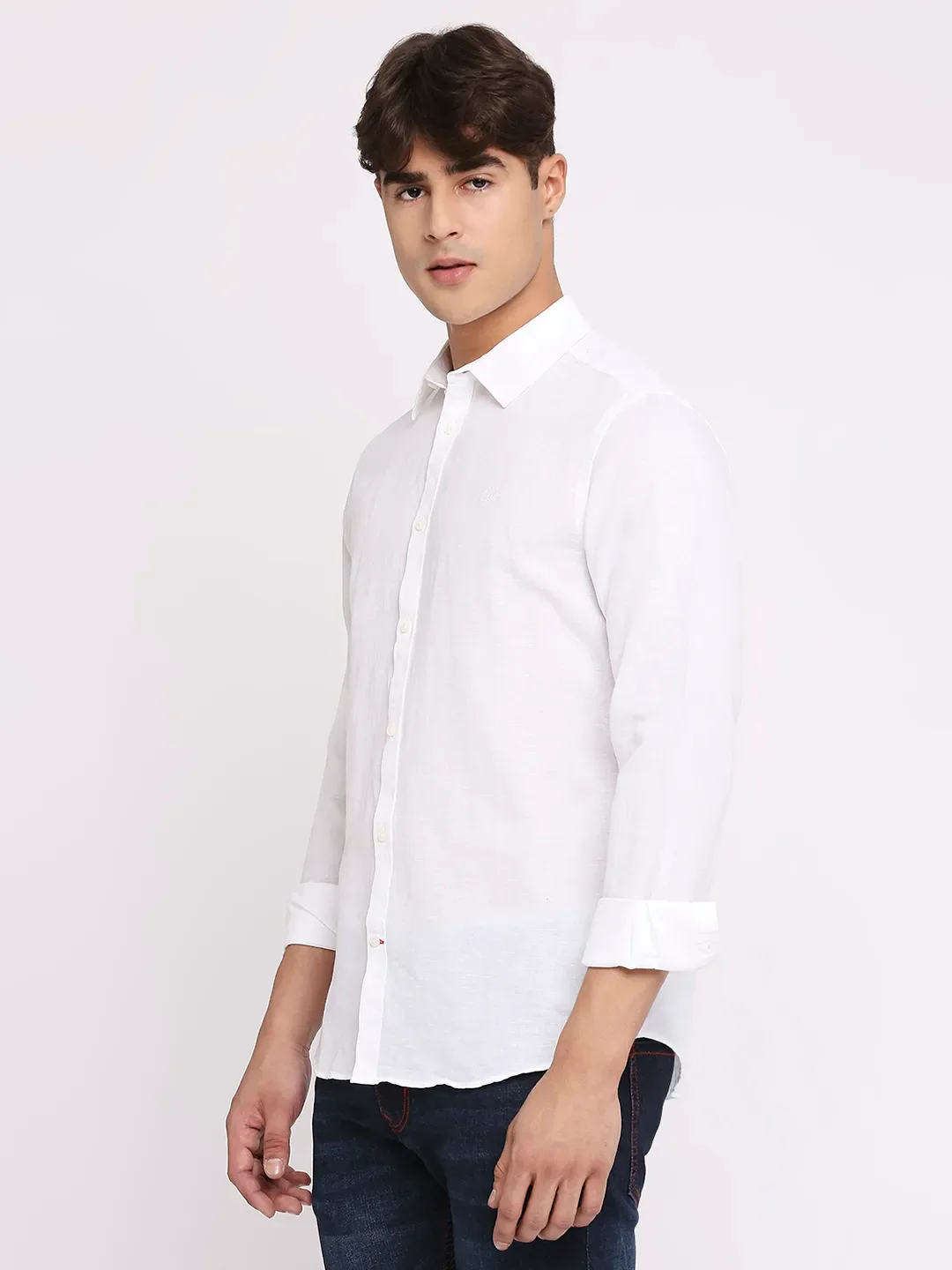 White Slim Straight Fit Regular Collar Long Sleeves Men's Shirt by Being Human Clothing - Image 2