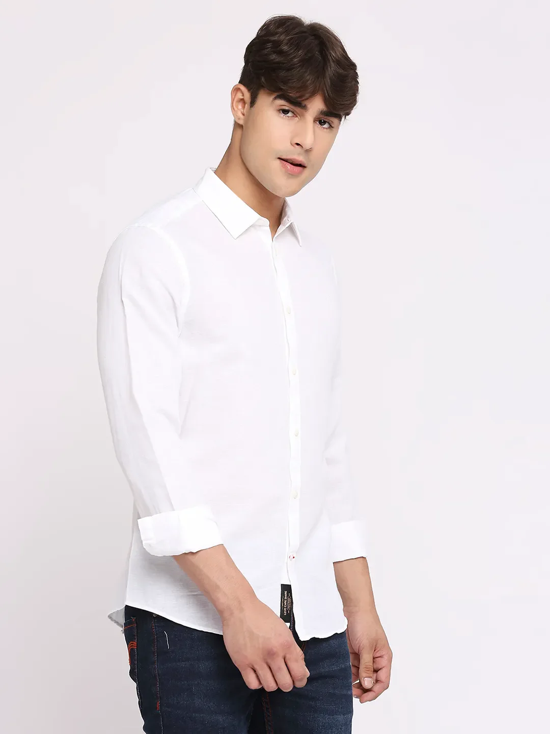 White Slim Straight Fit Regular Collar Long Sleeves Men's Shirt by Being Human Clothing - Image 3