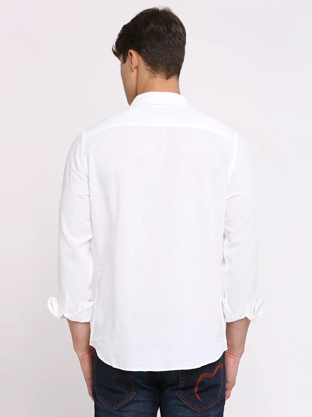 White Slim Straight Fit Regular Collar Long Sleeves Men's Shirt by Being Human Clothing - Image 4