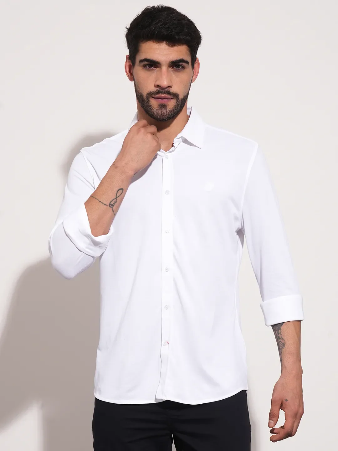 White Slim Fit Regular Collar Men's Shirt by Being Human Clothing