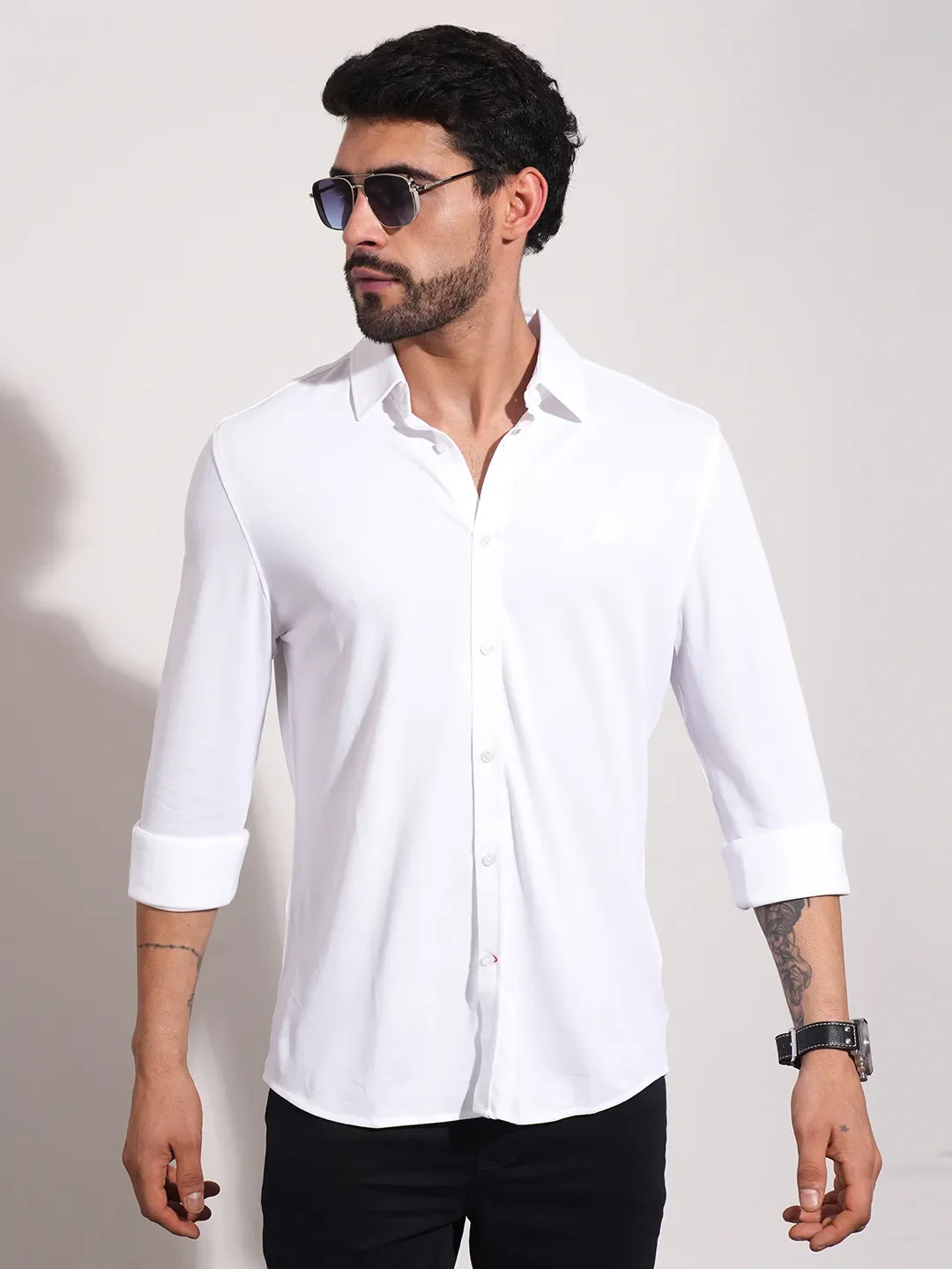 White Slim Fit Regular Collar Men's Shirt by Being Human Clothing - Image 6