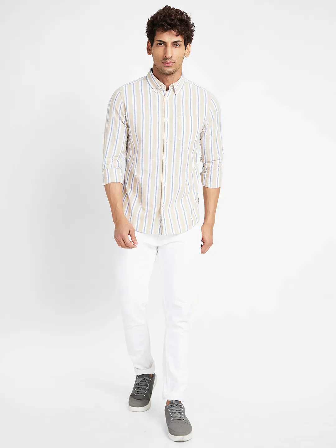 White Slim Straight Fit Regular Collar Long Sleeves Men's Shirt by Being Human Clothing - Image 2