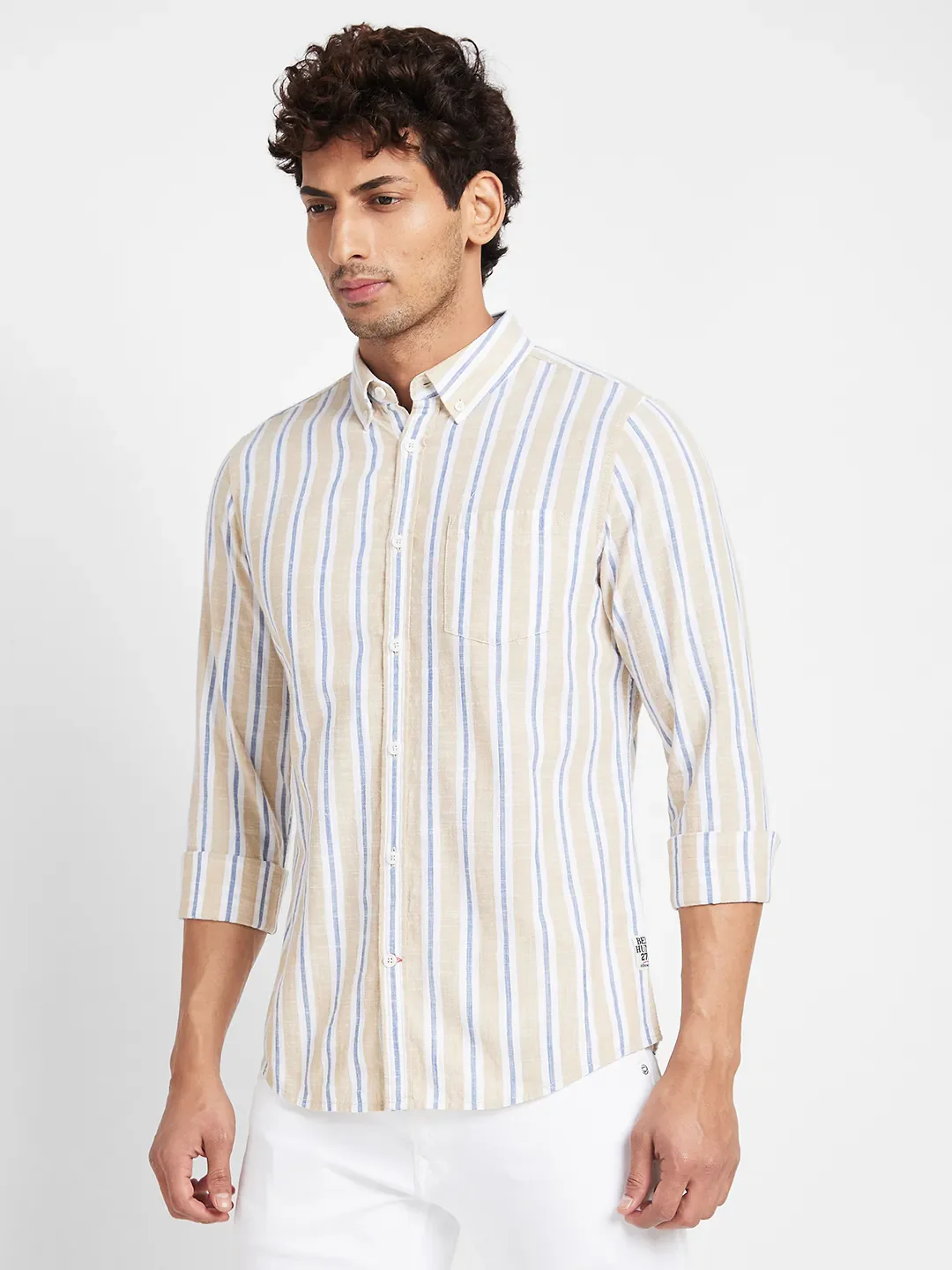 White Slim Straight Fit Regular Collar Long Sleeves Men's Shirt by Being Human Clothing - Image 3