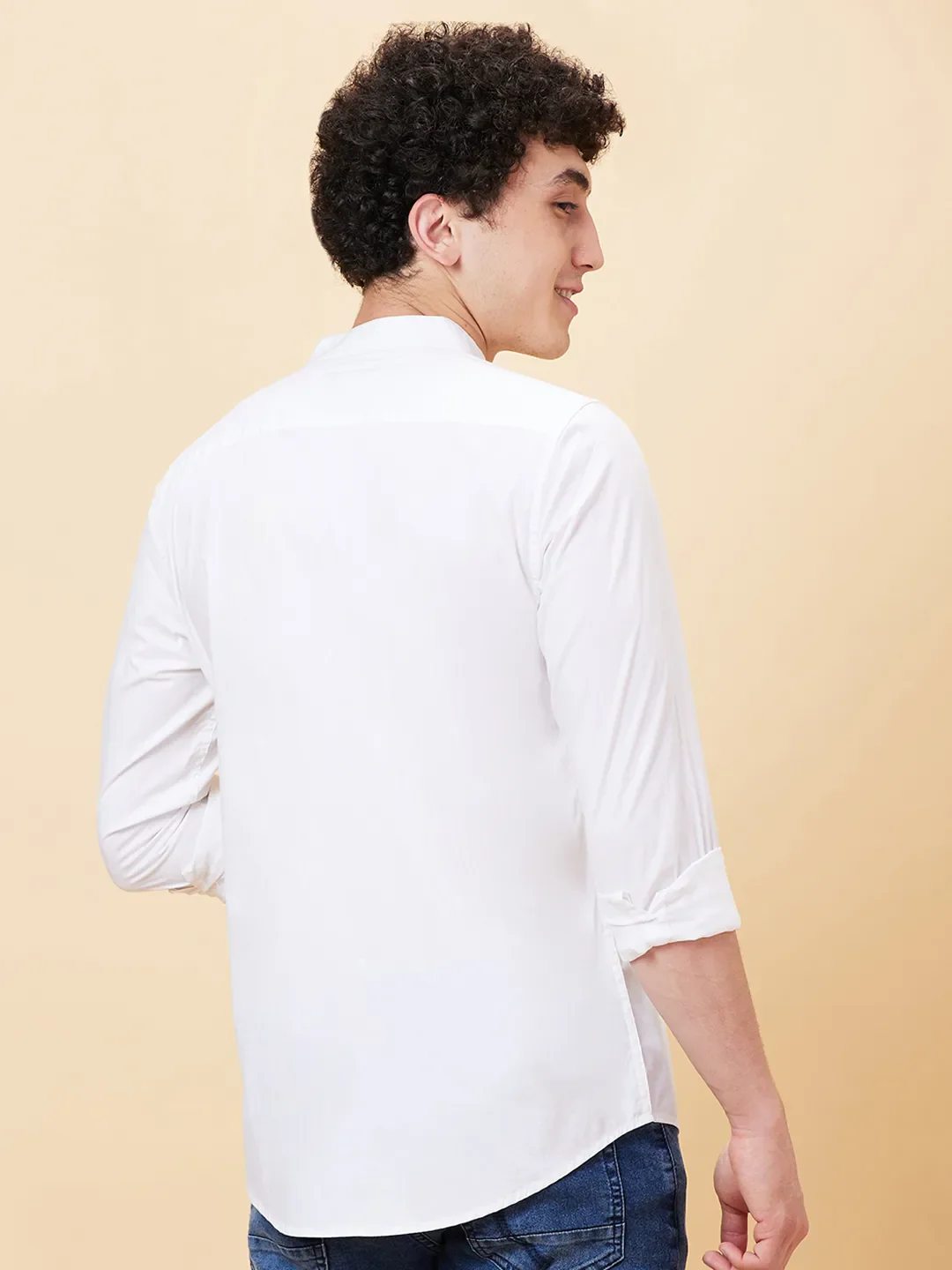 White Slim Straight Fit Regular Collar Long Sleeves Men's Shirt by Being Human Clothing - Image 3