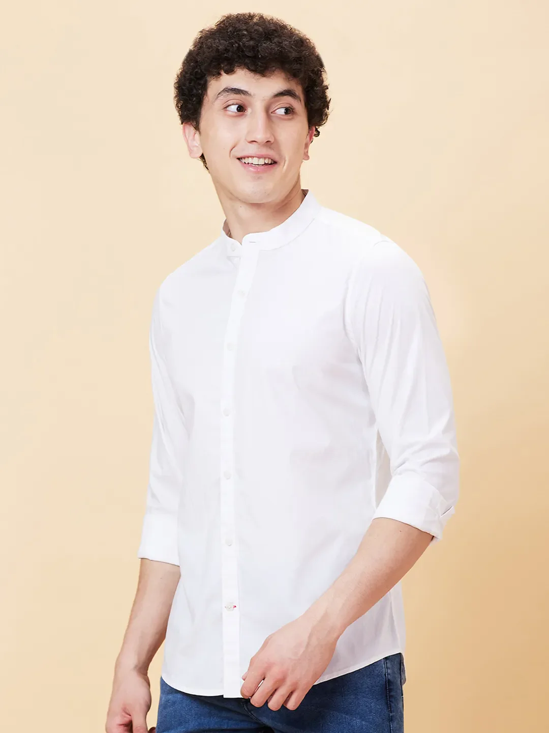White Slim Straight Fit Regular Collar Long Sleeves Men's Shirt by Being Human Clothing - Image 4