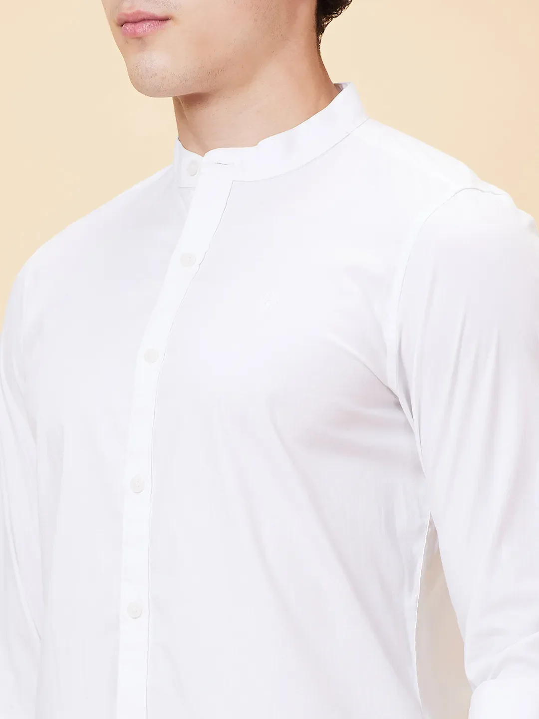 White Slim Straight Fit Regular Collar Long Sleeves Men's Shirt by Being Human Clothing - Image 5