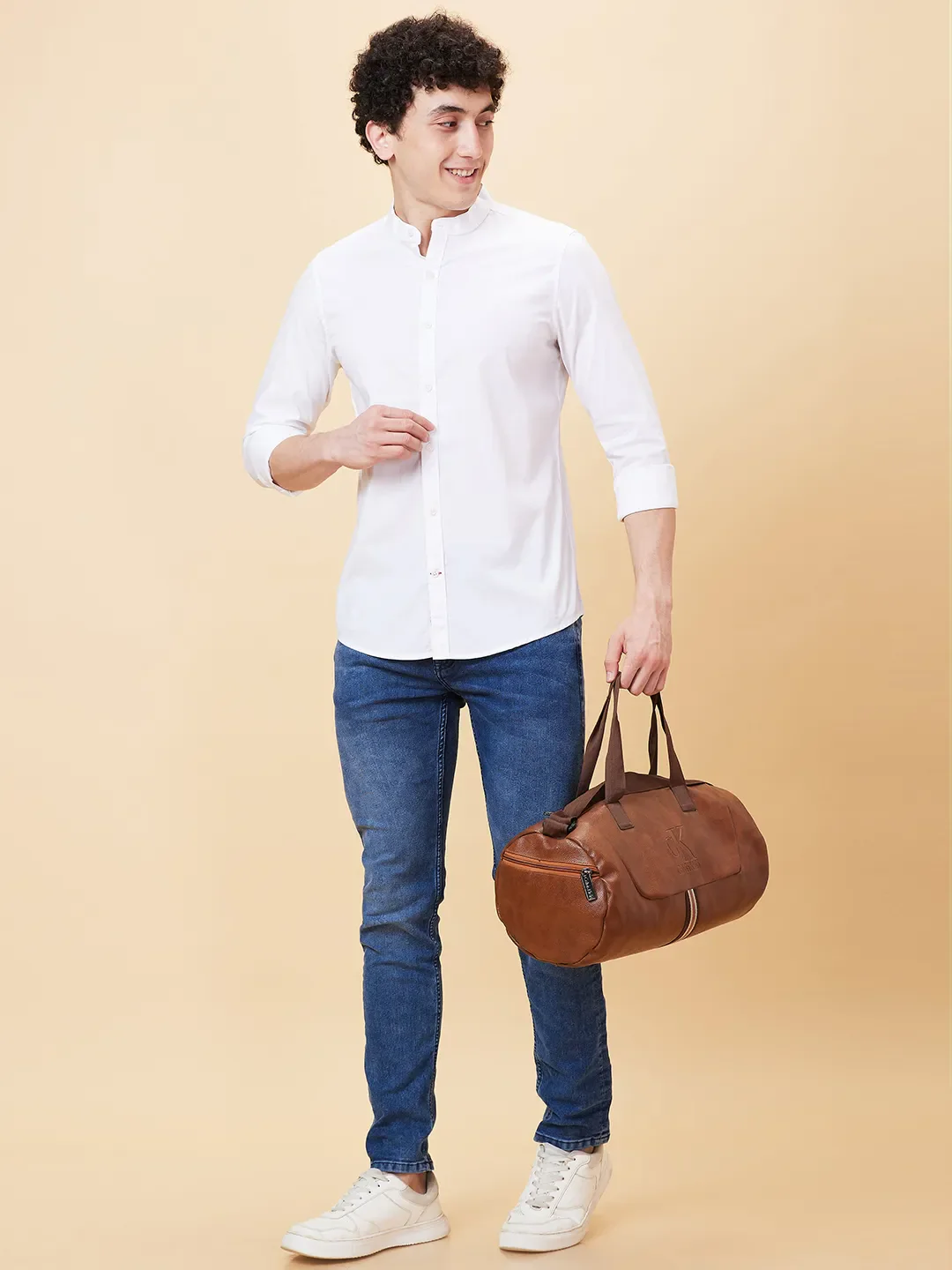 White Slim Straight Fit Regular Collar Long Sleeves Men's Shirt by Being Human Clothing - Image 6
