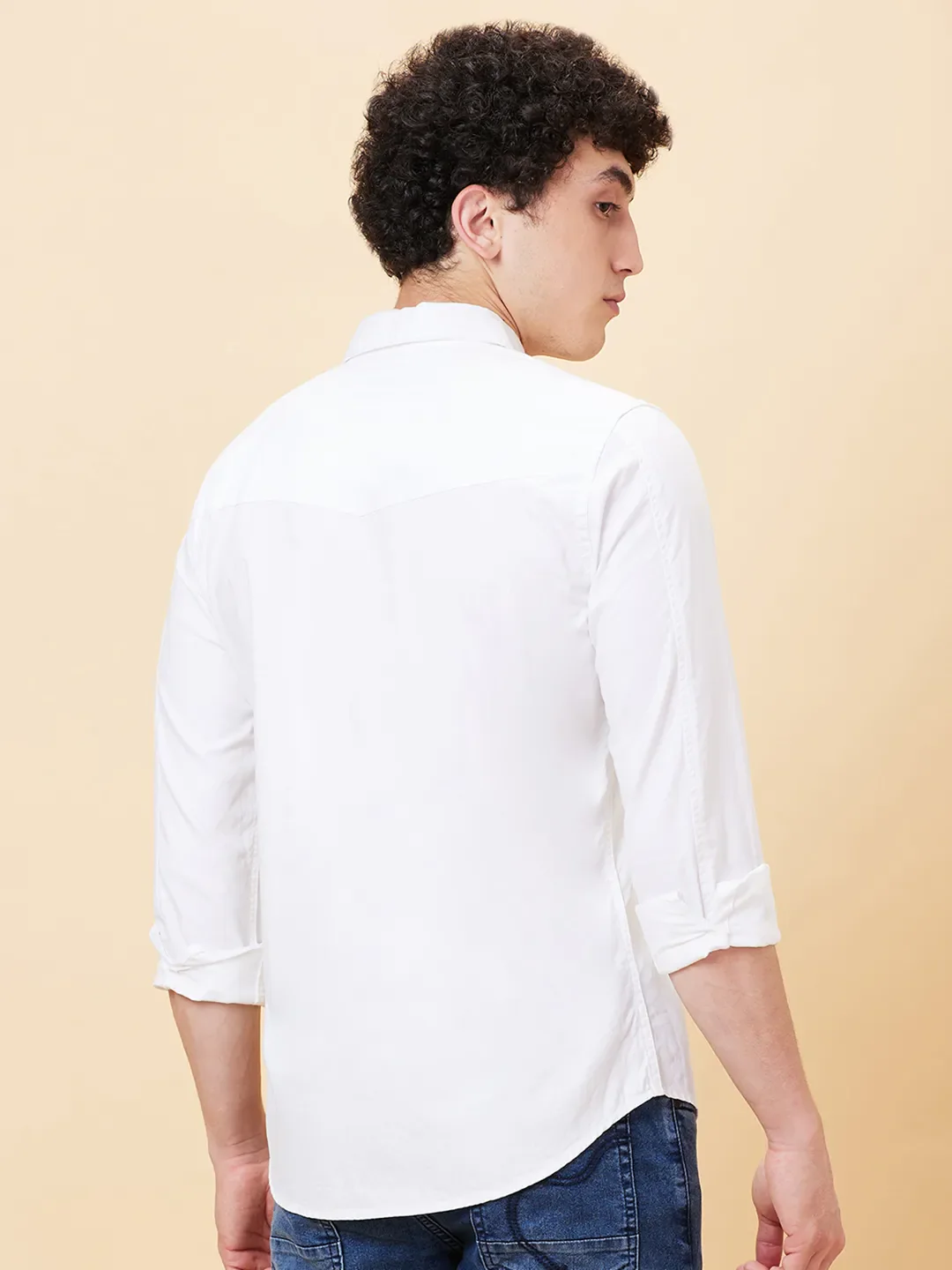 White Slim Straight Fit Regular Collar Long Sleeves Men's Shirt by Being Human Clothing - Image 2