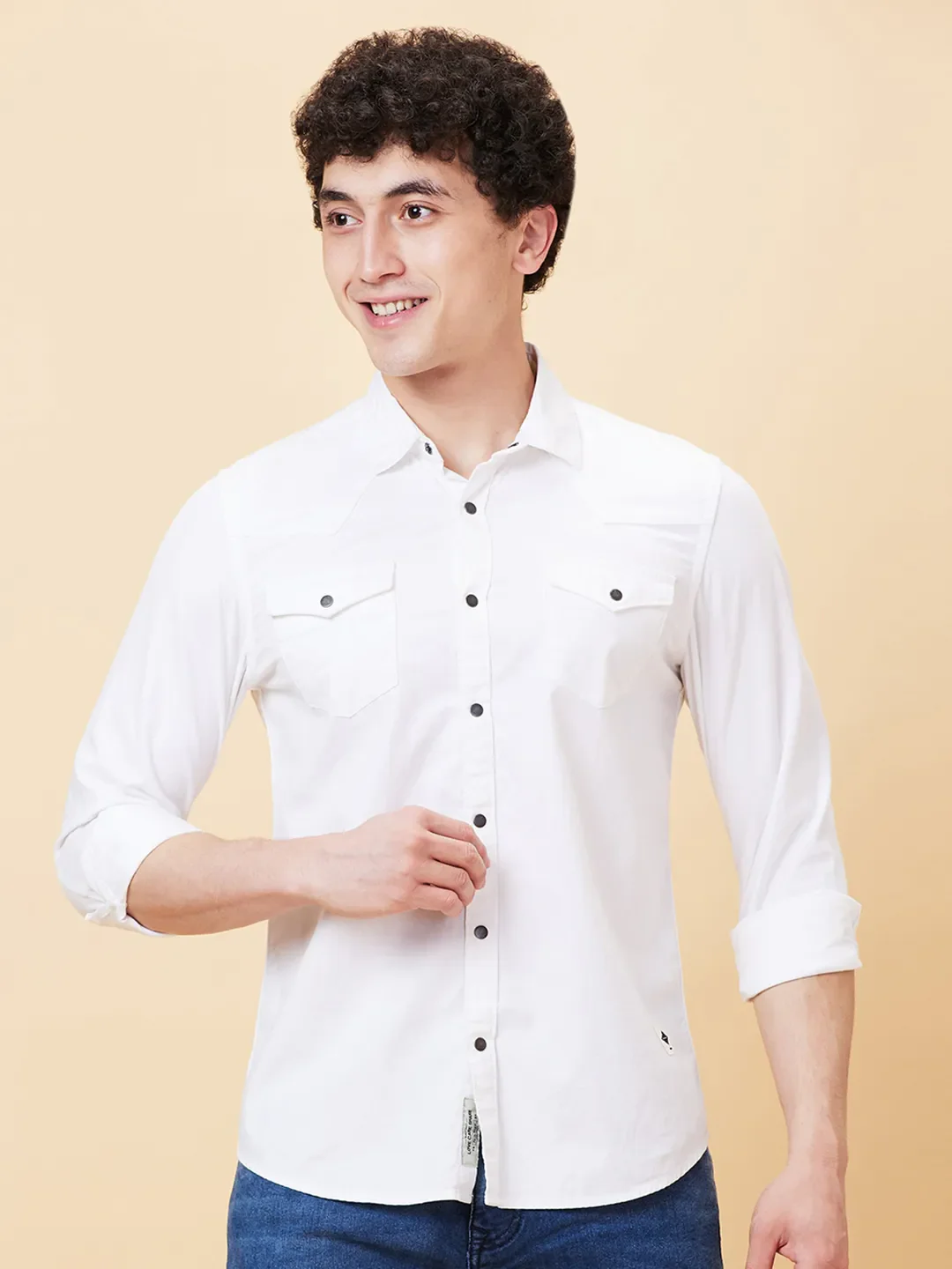 White Slim Straight Fit Regular Collar Long Sleeves Men's Shirt by Being Human Clothing - Image 6