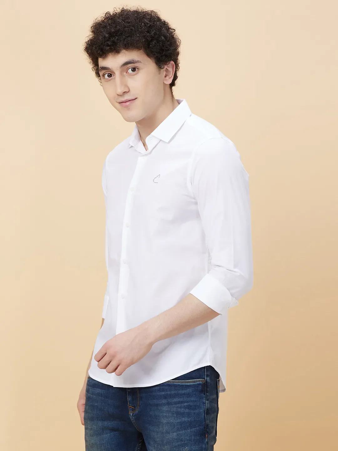 White Slim Fit Regular Collar Men's Shirt by Being Human Clothing - Image 3