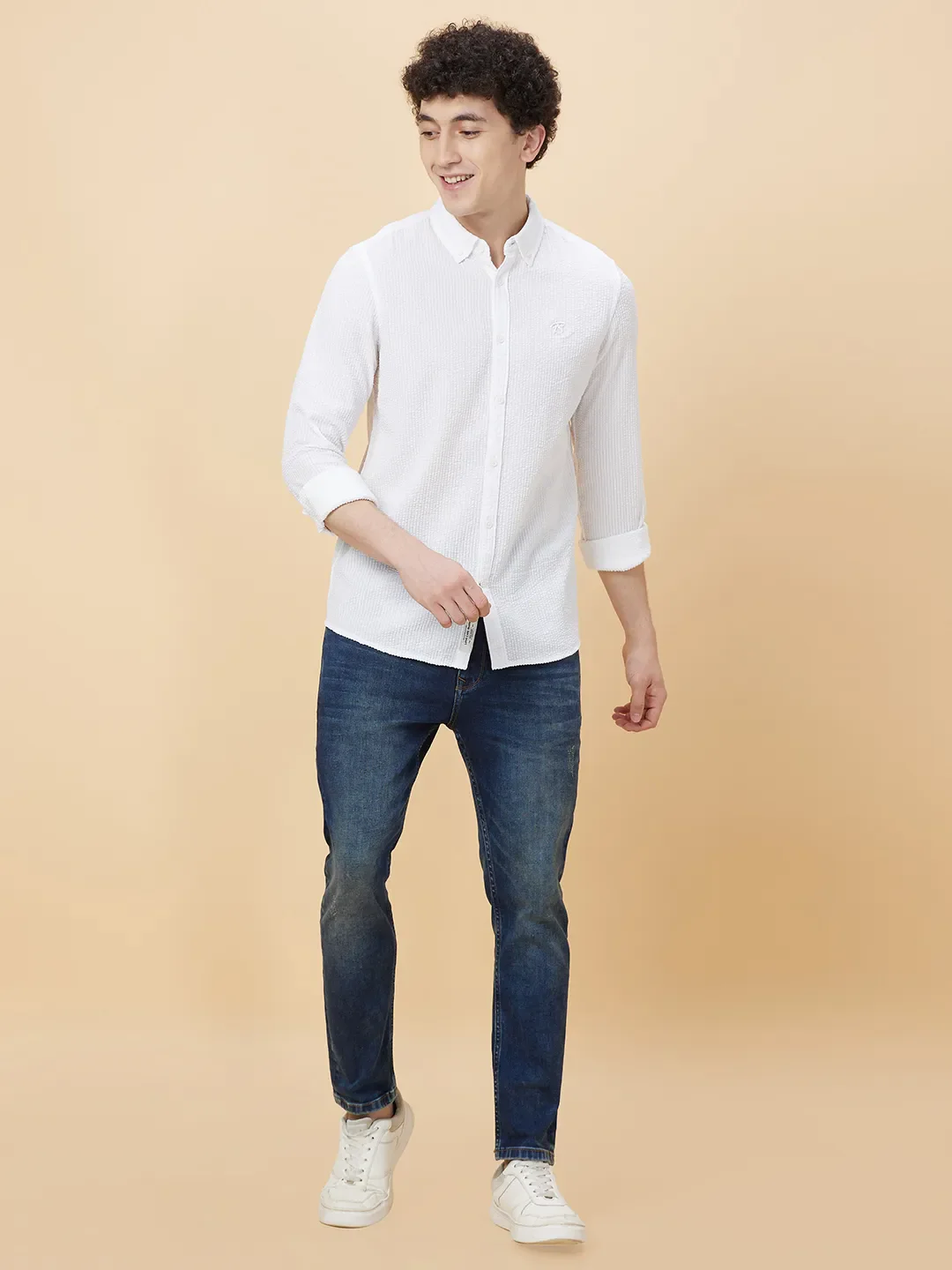 White Slim Straight Fit Regular Collar Long Sleeves Men's Shirt by Being Human Clothing - Image 6