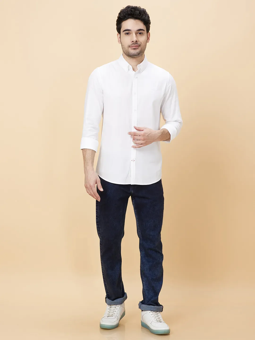 White Slim Straight Fit Regular Collar Long Sleeves Men's Shirt by Being Human Clothing - Image 2