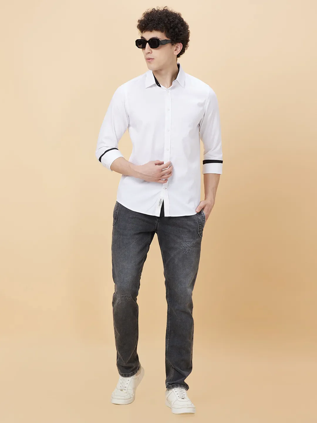White Slim Straight Fit Regular Collar Long Sleeves Men's Shirt by Being Human Clothing - Image 6