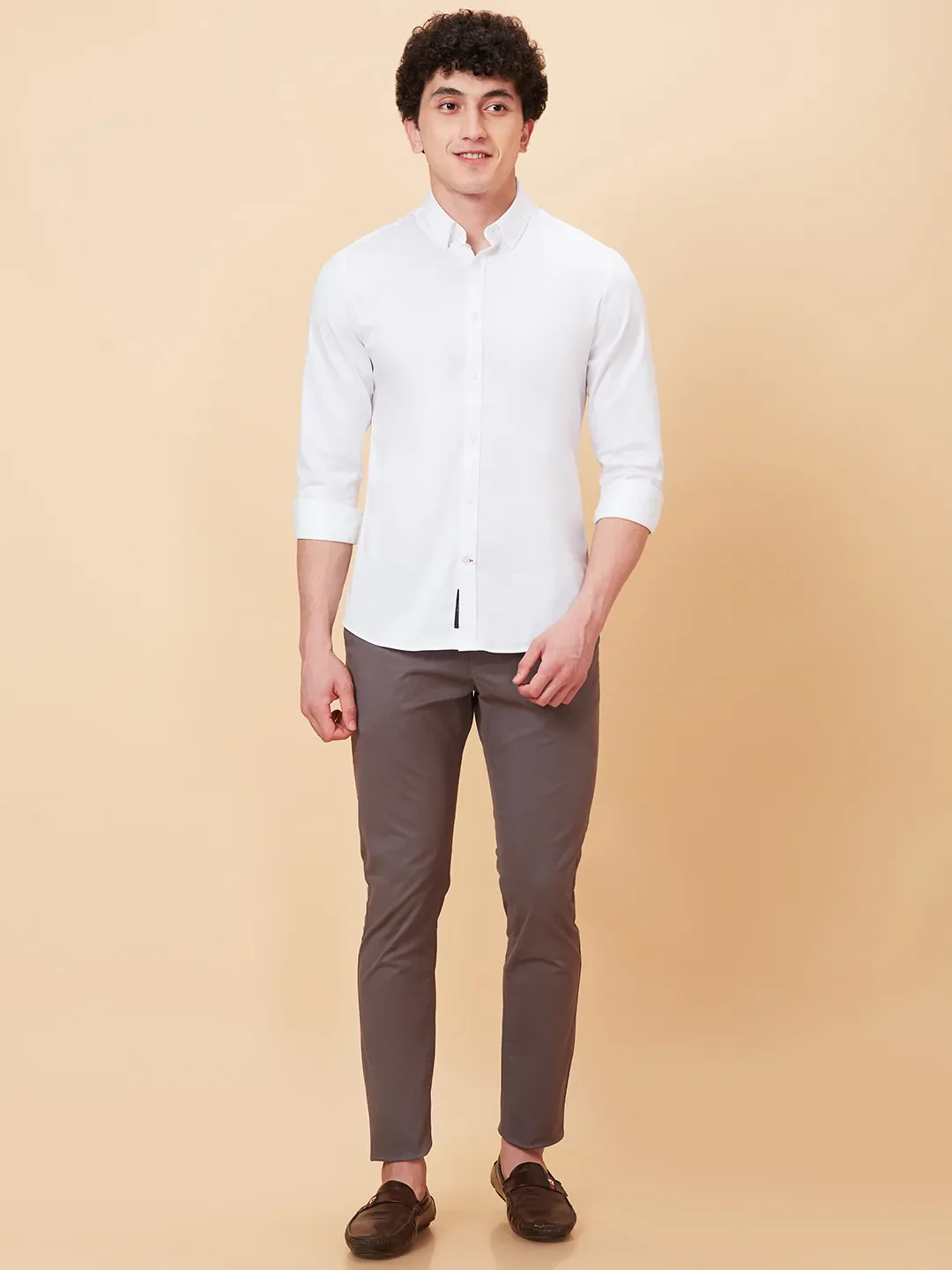 White Slim Straight Fit Regular Collar Long Sleeves Men's Shirt by Being Human Clothing - Image 2