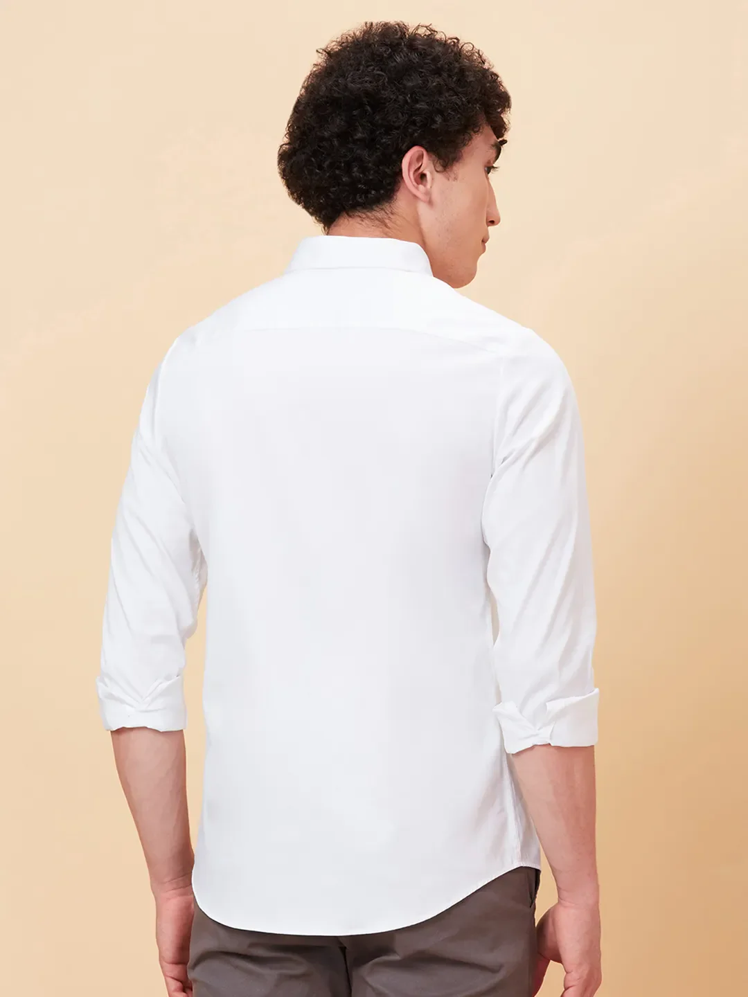 White Slim Straight Fit Regular Collar Long Sleeves Men's Shirt by Being Human Clothing - Image 3