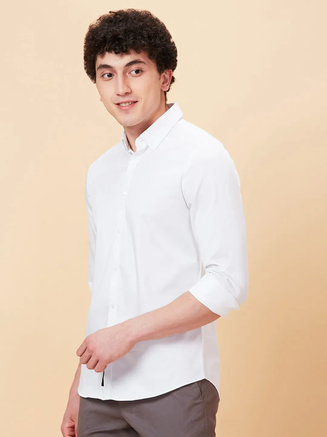 White Slim Straight Fit Regular Collar Long Sleeves Men's Shirt by Being Human Clothing - Image 4