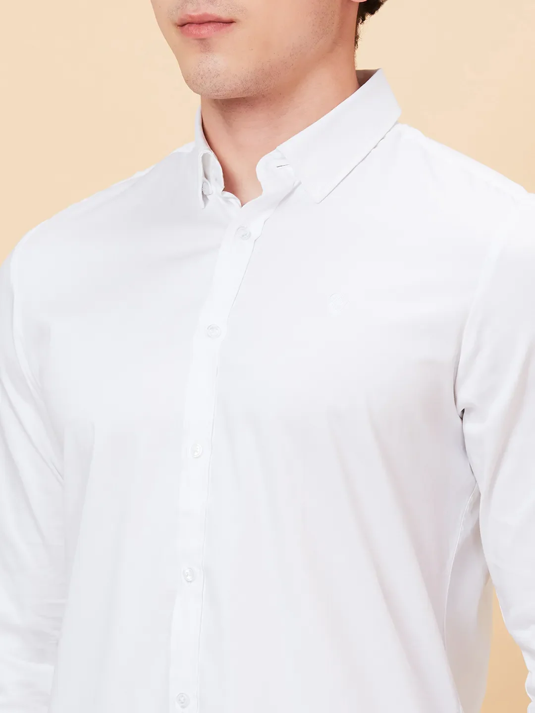 White Slim Straight Fit Regular Collar Long Sleeves Men's Shirt by Being Human Clothing - Image 5