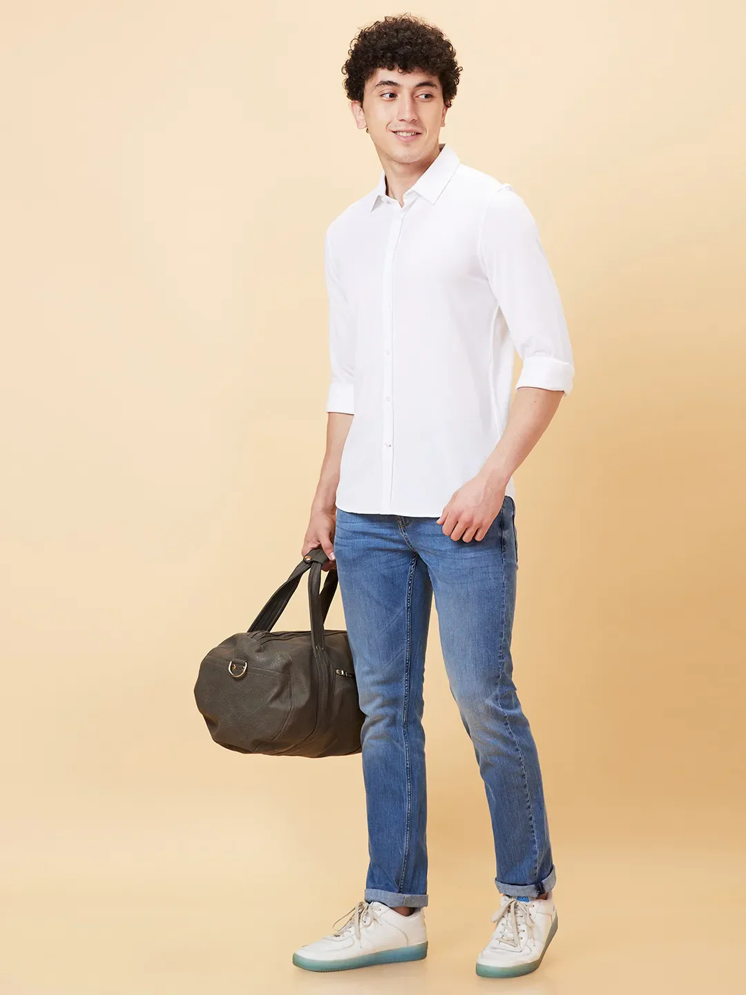 White Slim Straight Fit Regular Collar Long Sleeves Men's Shirt by Being Human Clothing - Image 2