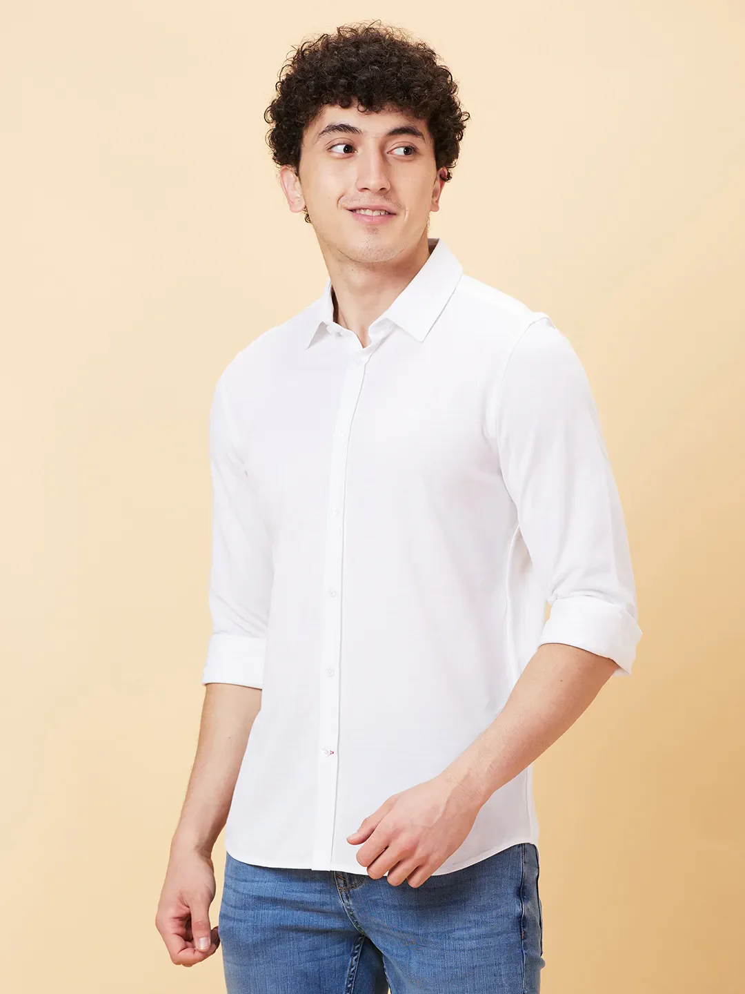 White Slim Straight Fit Regular Collar Long Sleeves Men's Shirt by Being Human Clothing - Image 3