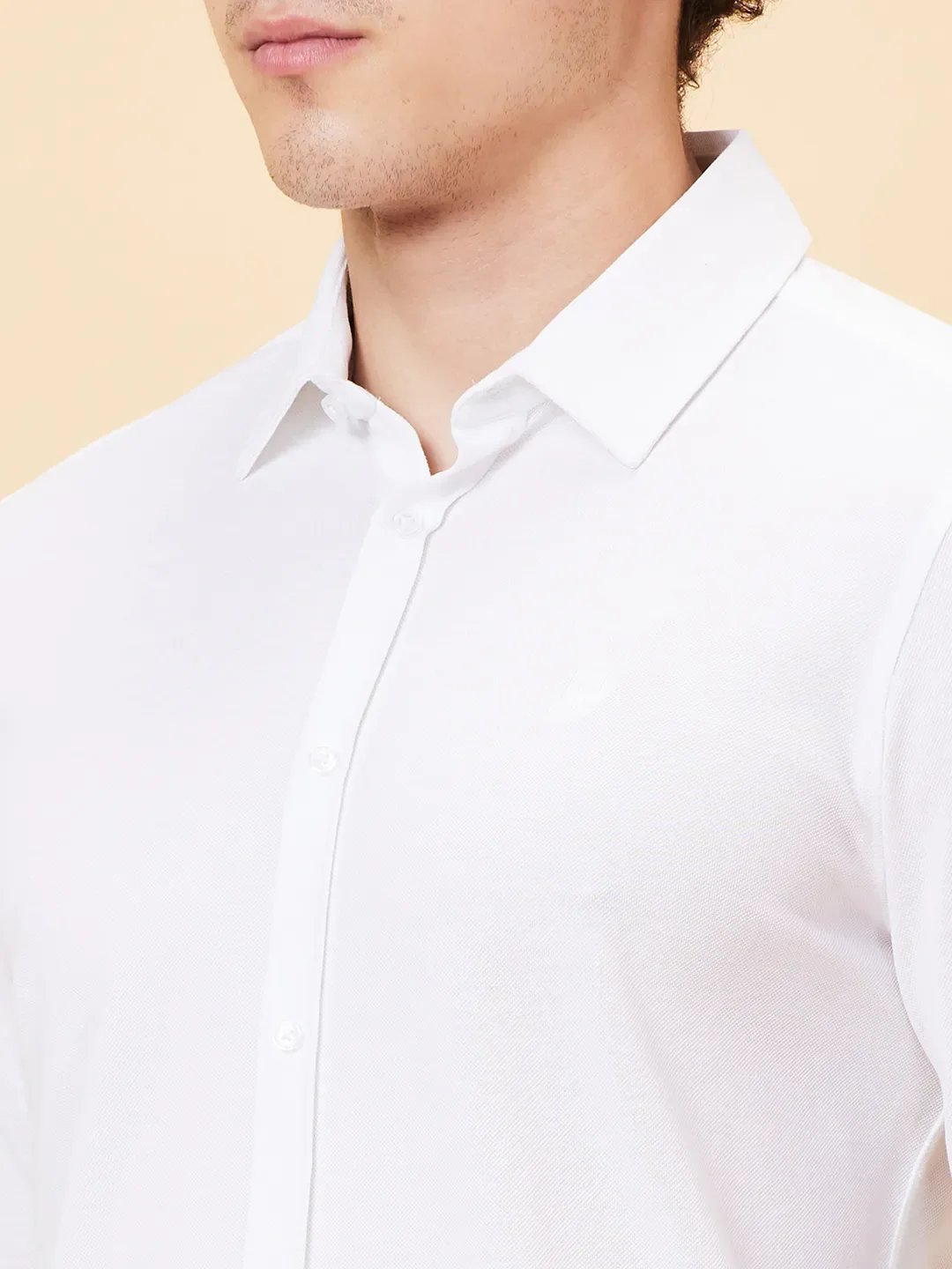 White Slim Straight Fit Regular Collar Long Sleeves Men's Shirt by Being Human Clothing - Image 5
