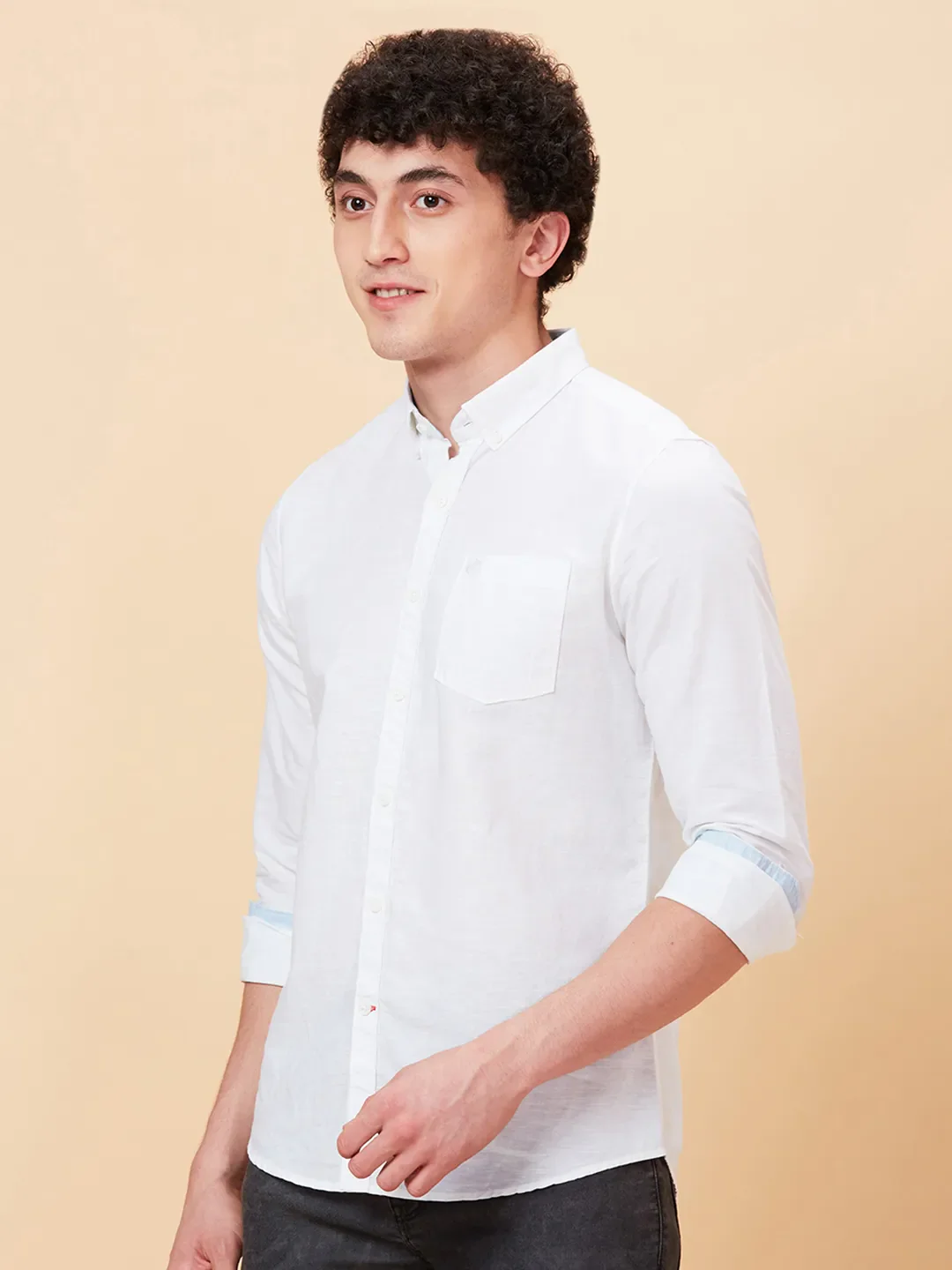 White Slim Fit Regular Collar Men's Shirt by Being Human Clothing - Image 3