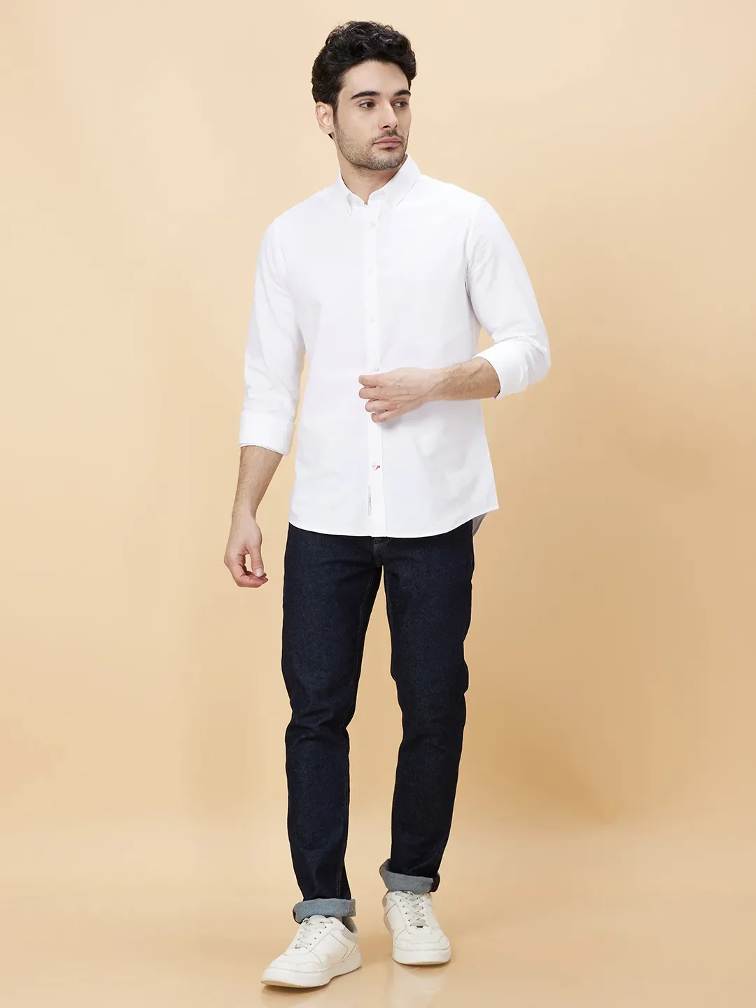 White Slim Straight Fit Regular Collar Long Sleeves Men's Shirt by Being Human Clothing - Image 2