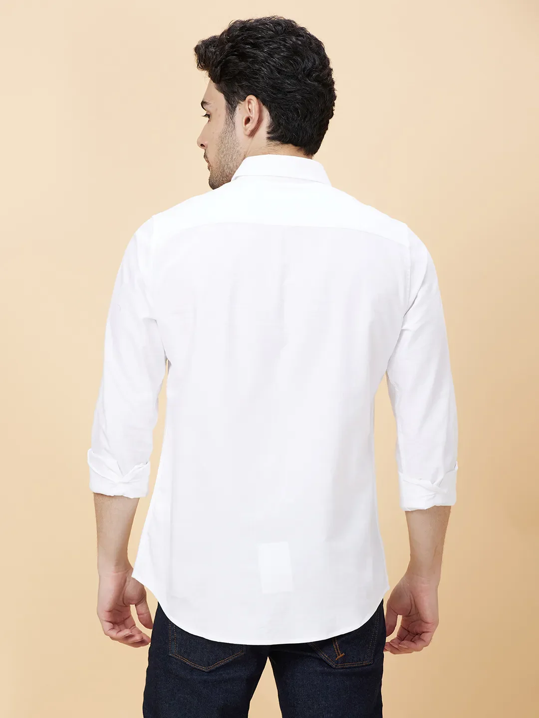 White Slim Straight Fit Regular Collar Long Sleeves Men's Shirt by Being Human Clothing - Image 4