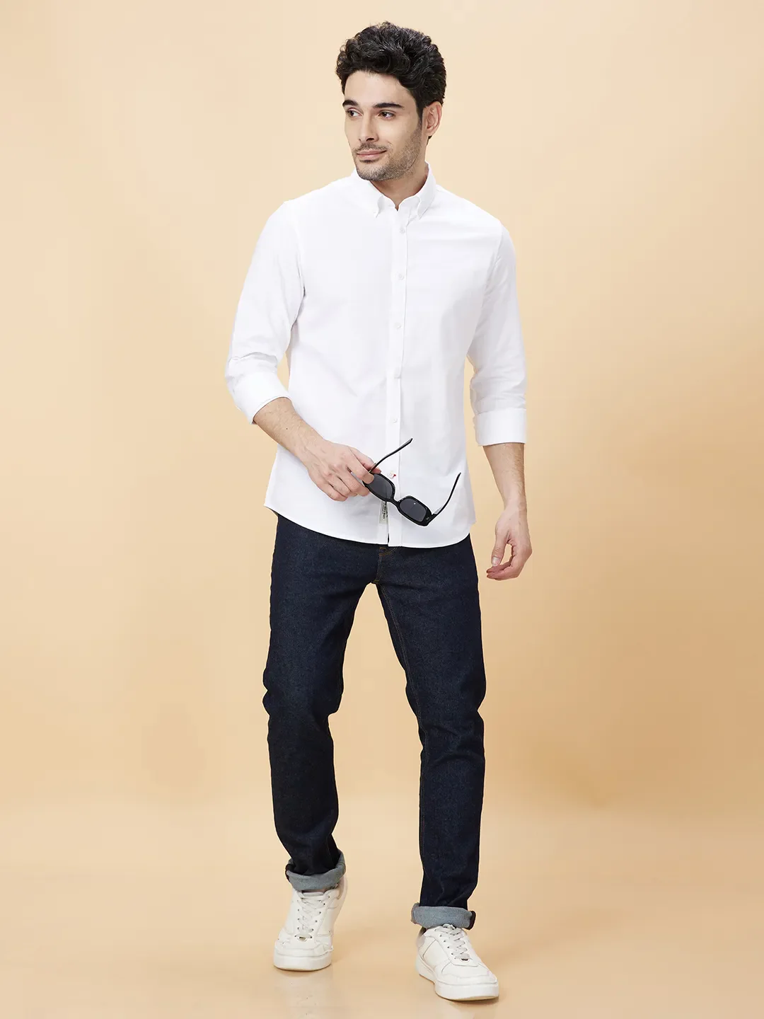 White Slim Straight Fit Regular Collar Long Sleeves Men's Shirt by Being Human Clothing - Image 6