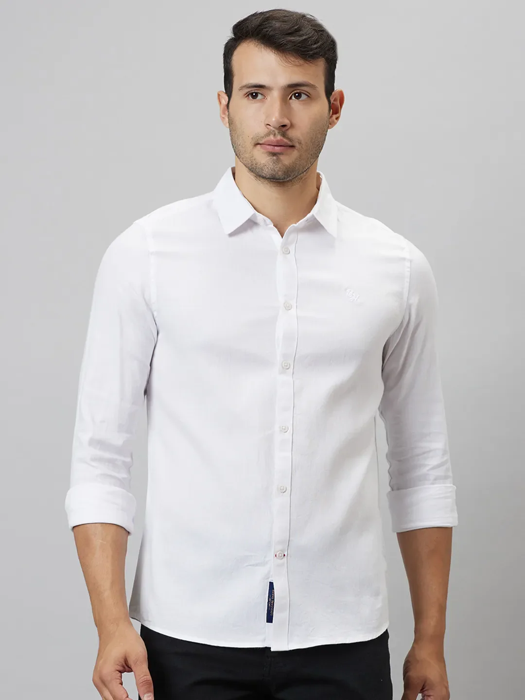 White Slim Straight Fit Regular Collar Long Sleeves Men's Shirt by Being Human Clothing