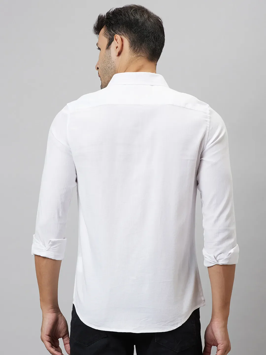White Slim Straight Fit Regular Collar Long Sleeves Men's Shirt by Being Human Clothing - Image 3