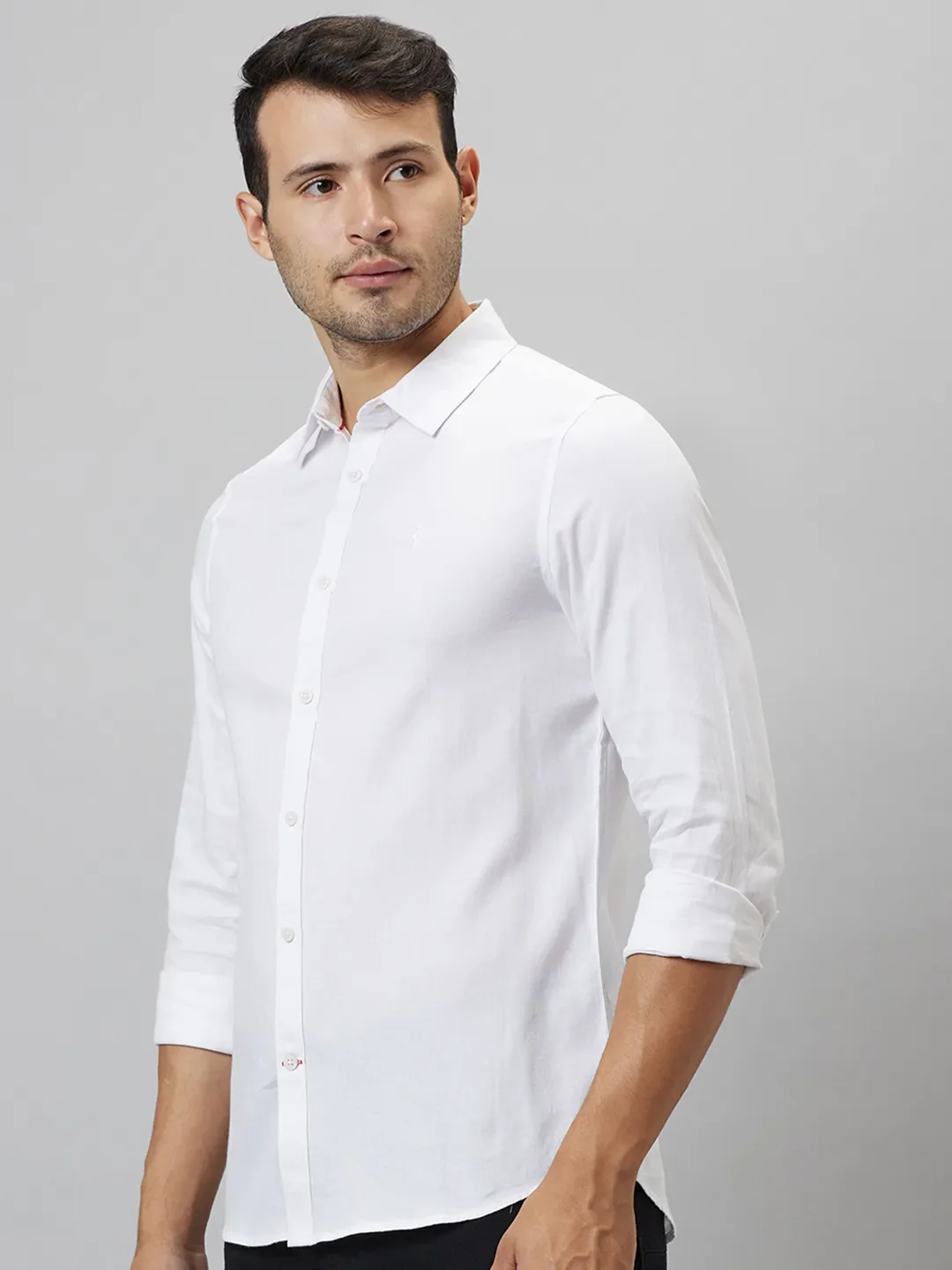 White Slim Straight Fit Regular Collar Long Sleeves Men's Shirt by Being Human Clothing - Image 4