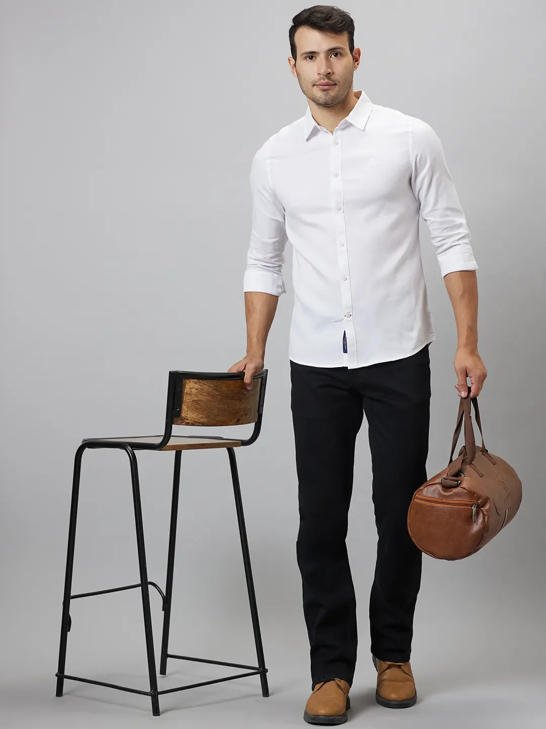 White Slim Straight Fit Regular Collar Long Sleeves Men's Shirt by Being Human Clothing - Image 6