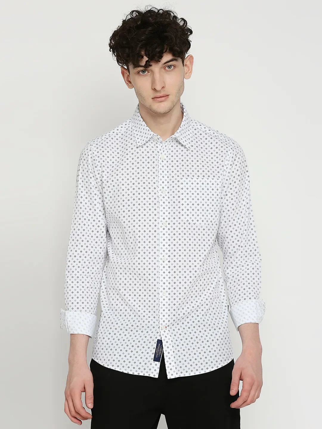White Slim Straight Fit Regular Collar Long Sleeves Men's Shirt by Being Human Clothing