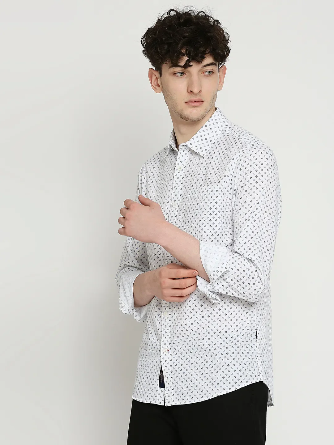 White Slim Straight Fit Regular Collar Long Sleeves Men's Shirt by Being Human Clothing - Image 2