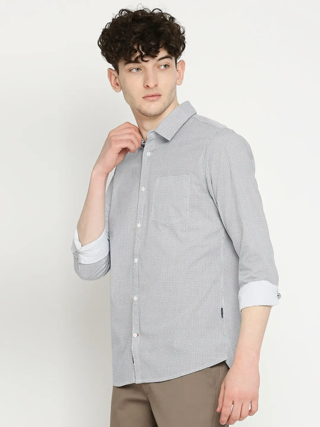 White Slim Straight Fit Regular Collar Long Sleeves Men's Shirt by Being Human Clothing - Image 2