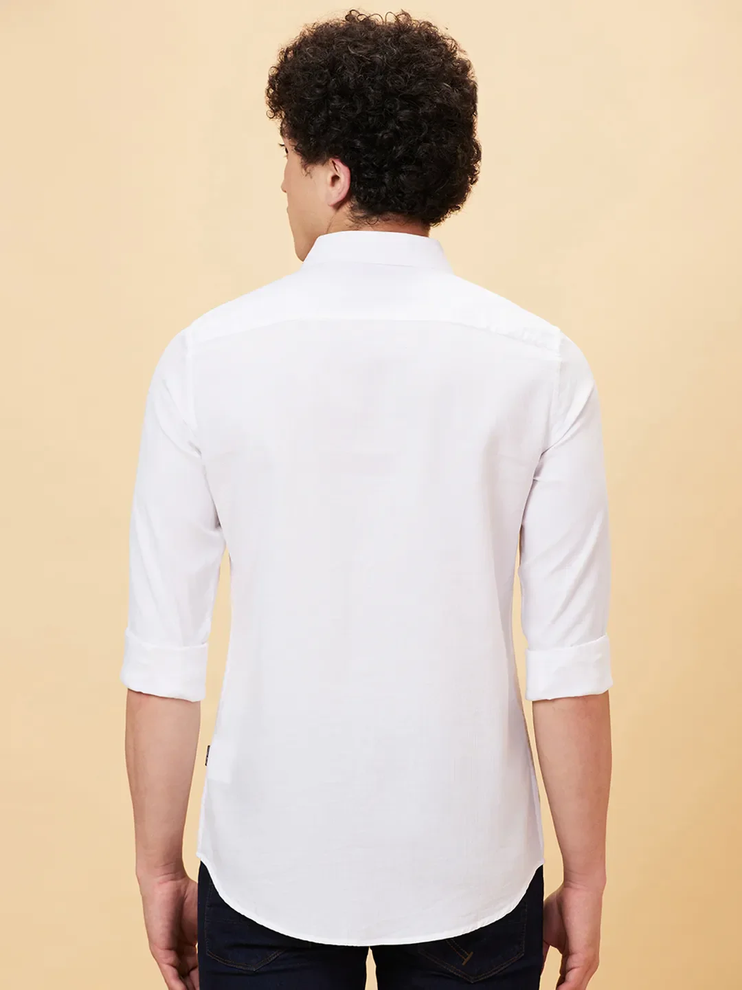 White Slim Straight Fit Regular Collar Long Sleeves Men's Shirt by Being Human Clothing - Image 3