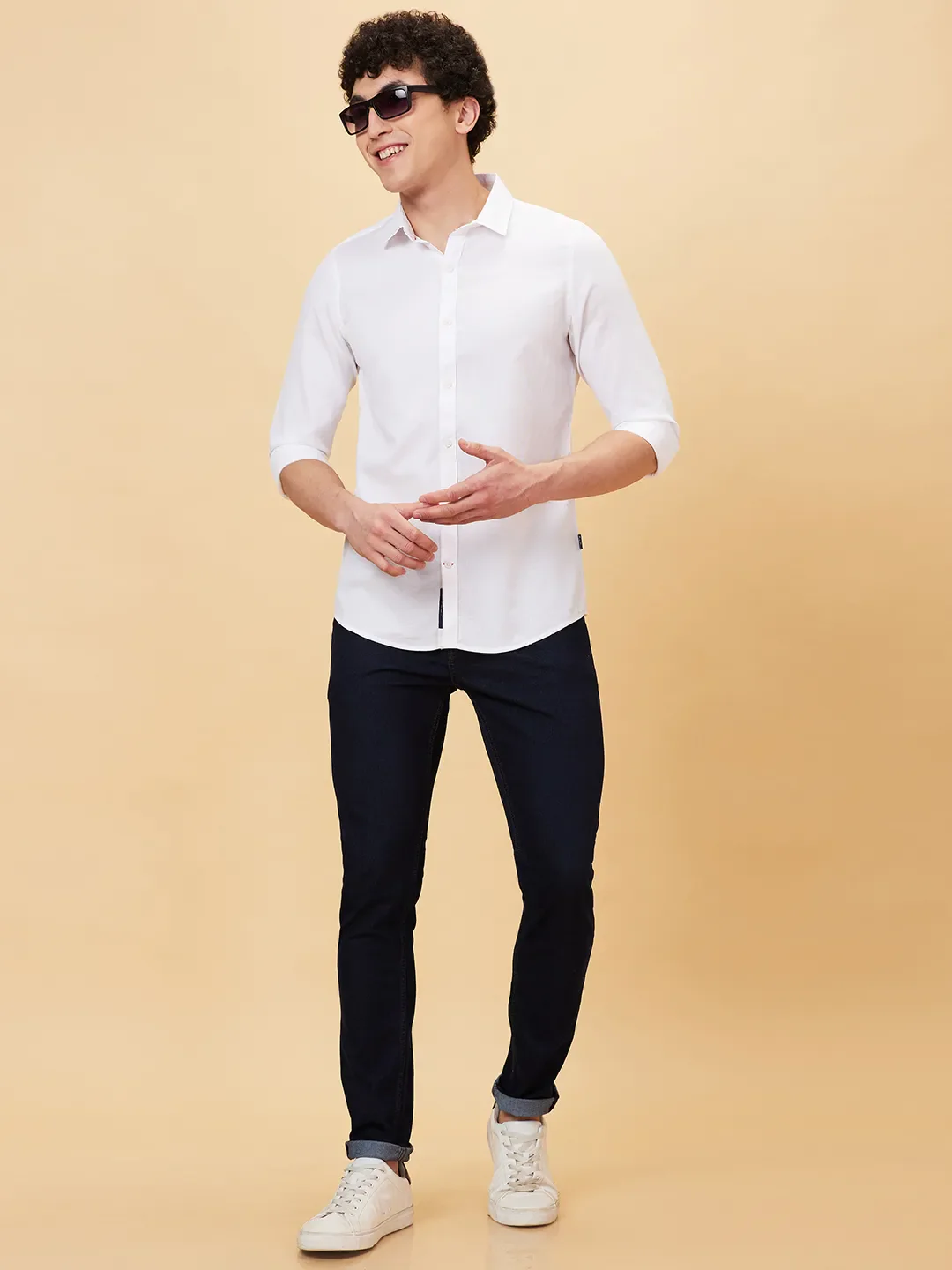 White Slim Straight Fit Regular Collar Long Sleeves Men's Shirt by Being Human Clothing - Image 6
