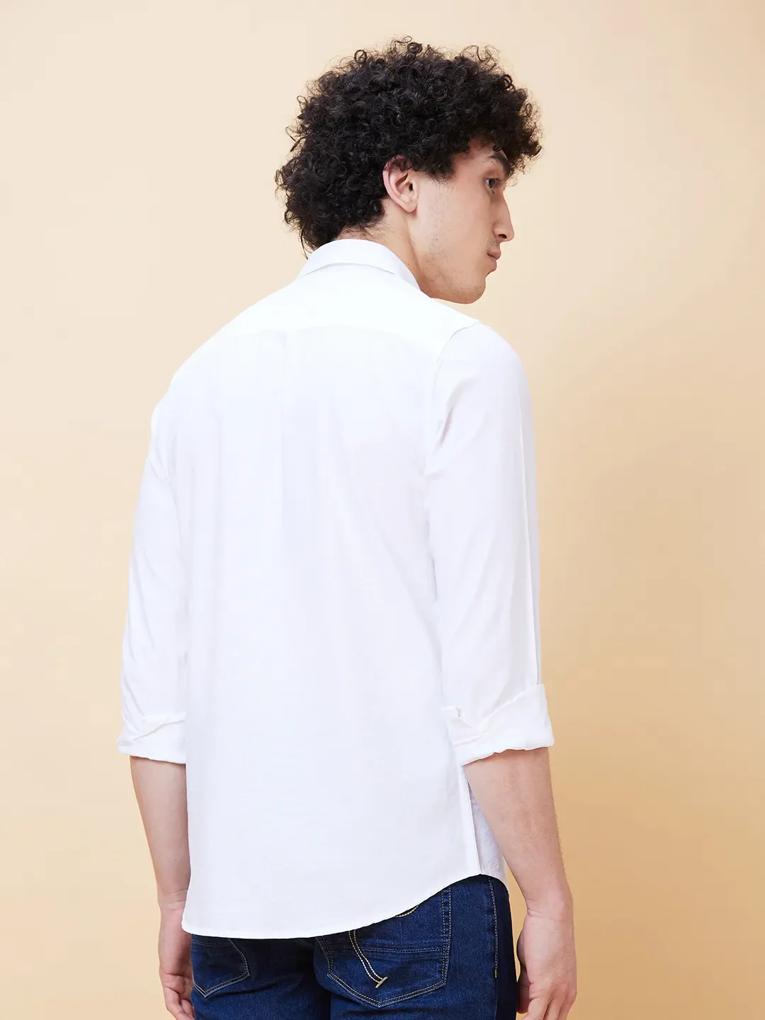 White Slim Straight Fit Regular Collar Long Sleeves Men's Shirt by Being Human Clothing - Image 3