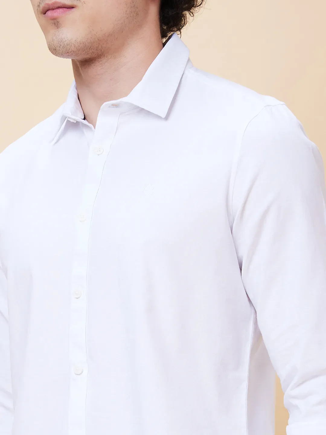 White Slim Straight Fit Regular Collar Long Sleeves Men's Shirt by Being Human Clothing - Image 5