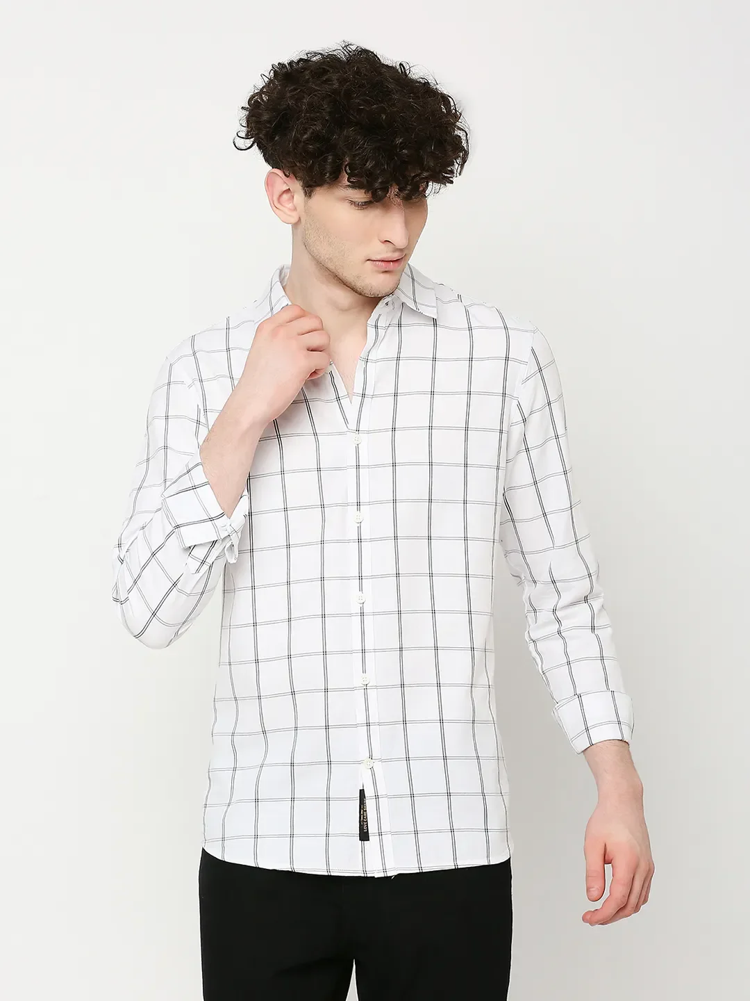 White Slim Straight Fit Regular Collar Long Sleeves Men's Shirt by Being Human Clothing