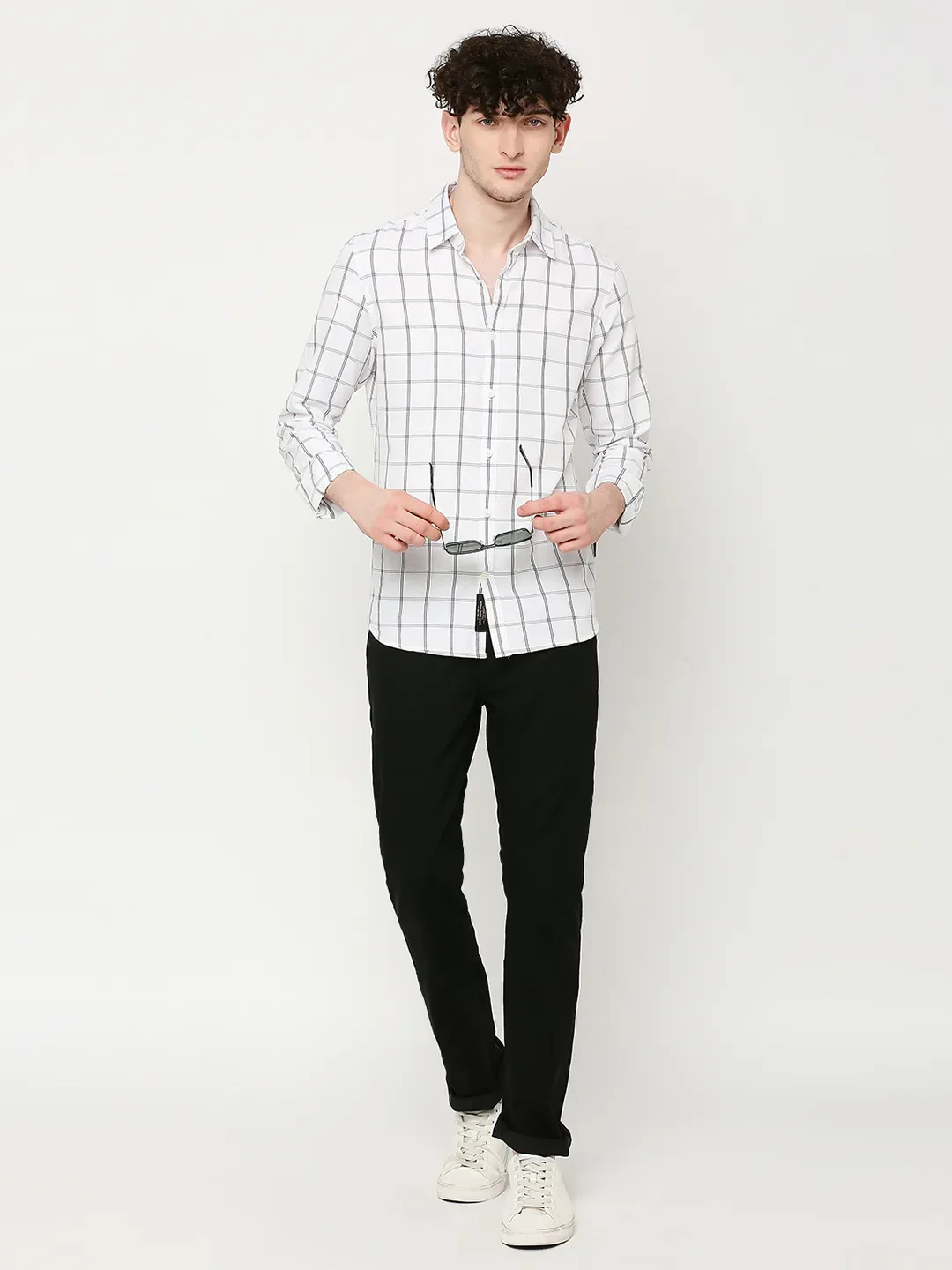 White Slim Straight Fit Regular Collar Long Sleeves Men's Shirt by Being Human Clothing - Image 6